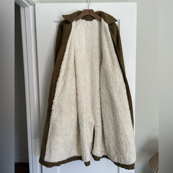 EUC! Micaela Greg Linen Cotton Sherpa Lined Trench in Fir - Picture 3 of 14